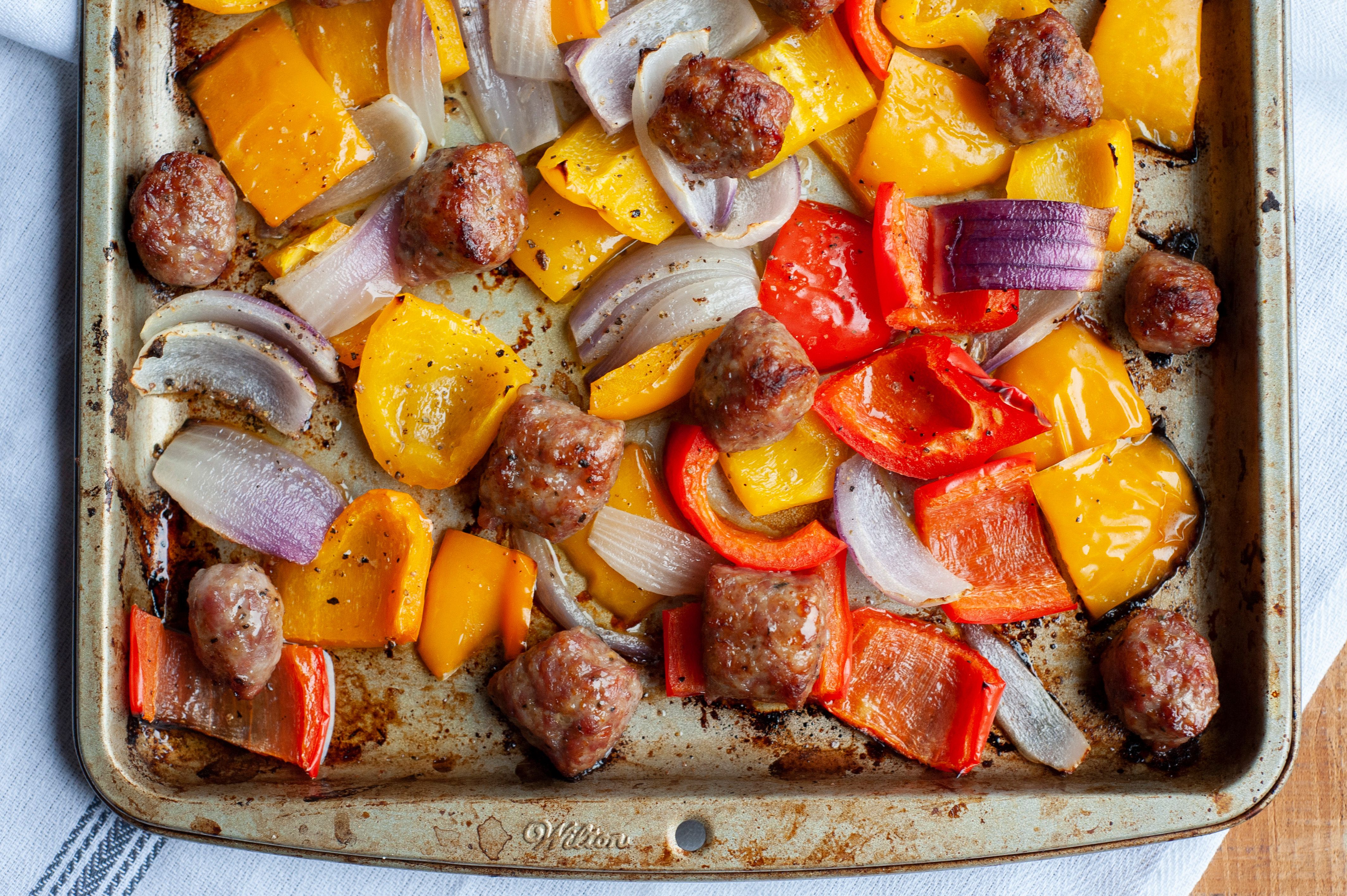 Sheet Pan Sausage, Peppers, and Onions