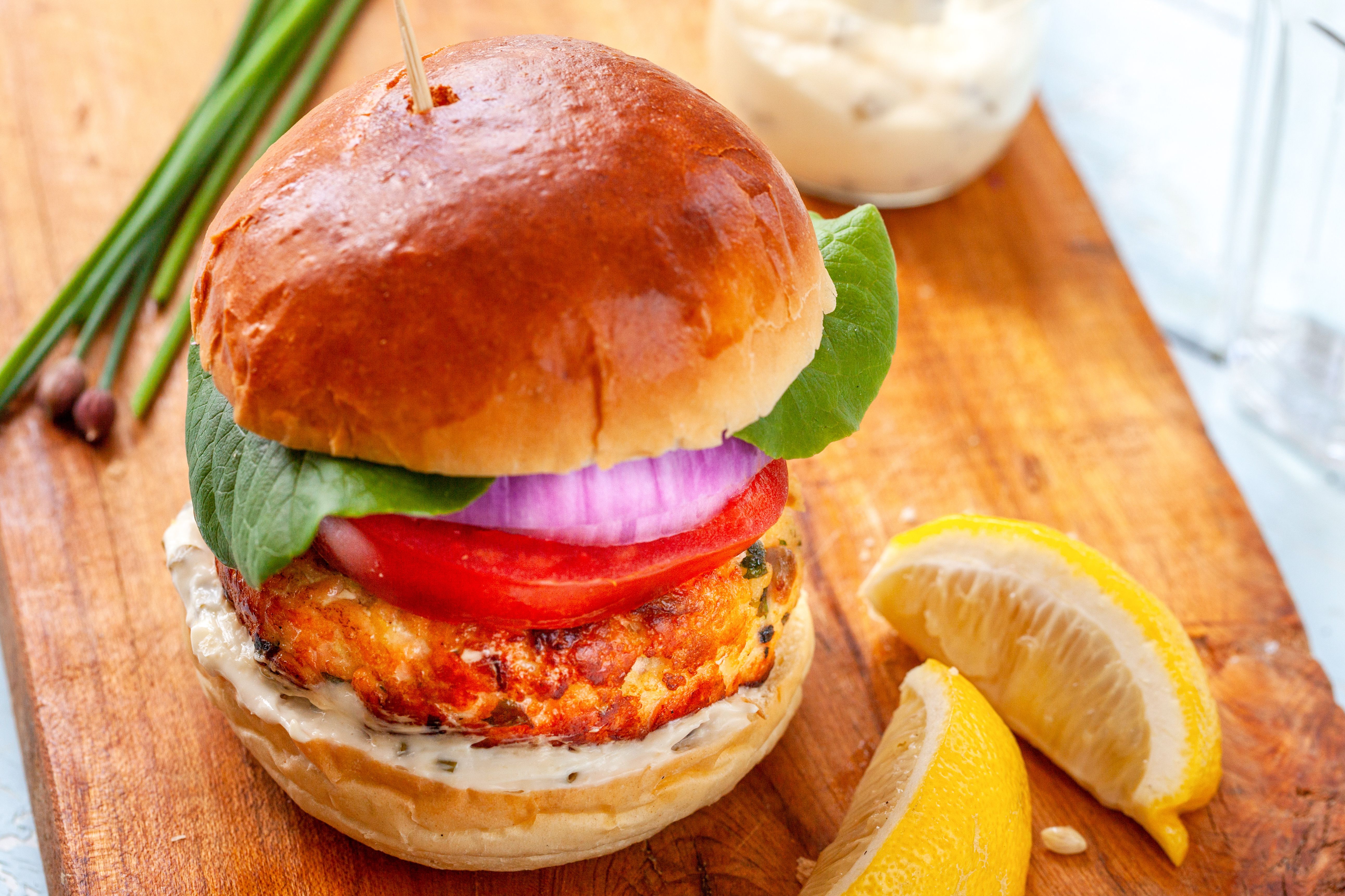 Salmon Burgers with Chive and Lemon Mayonnaise