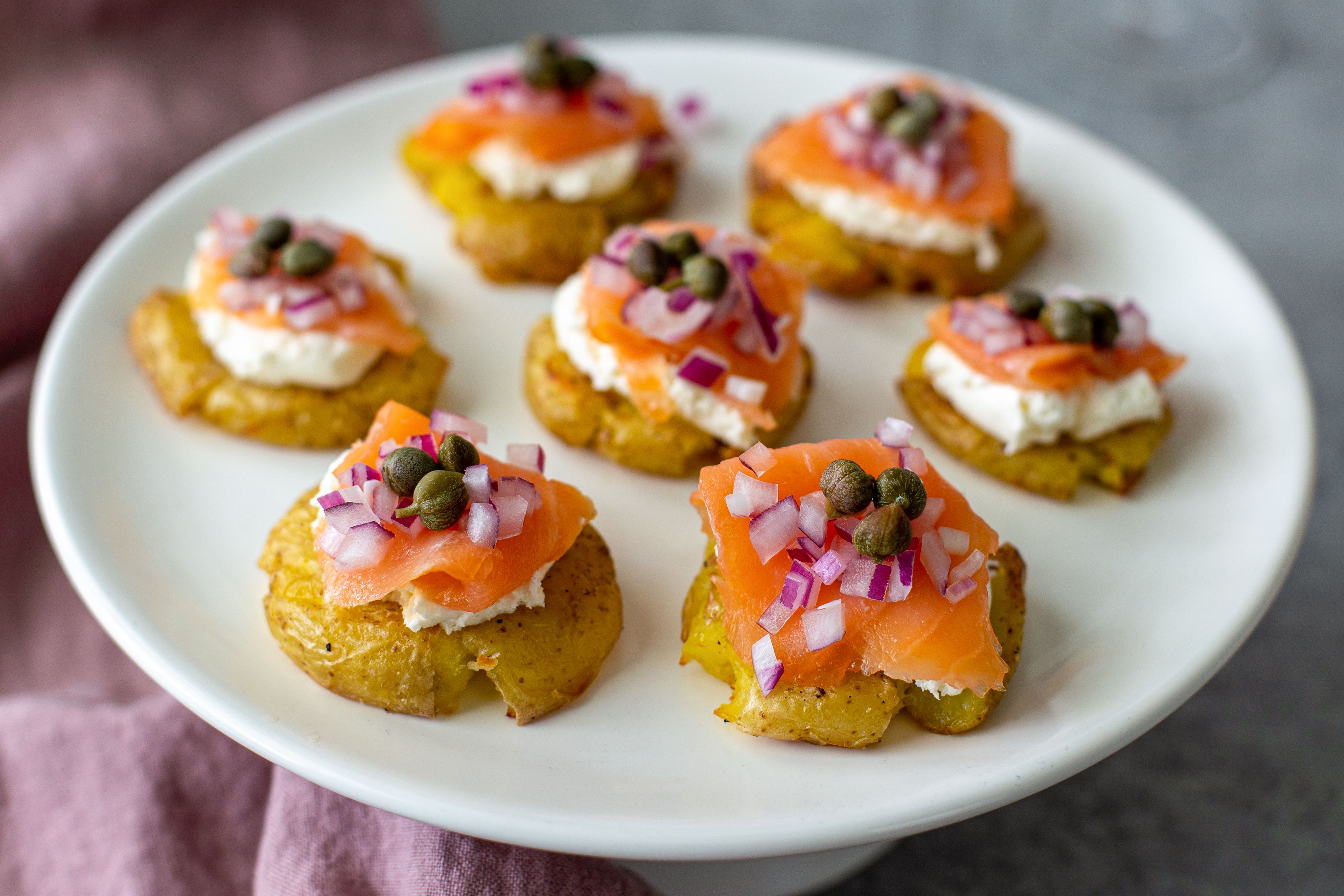 Crash Hot Potatoes with Smoked Salmon