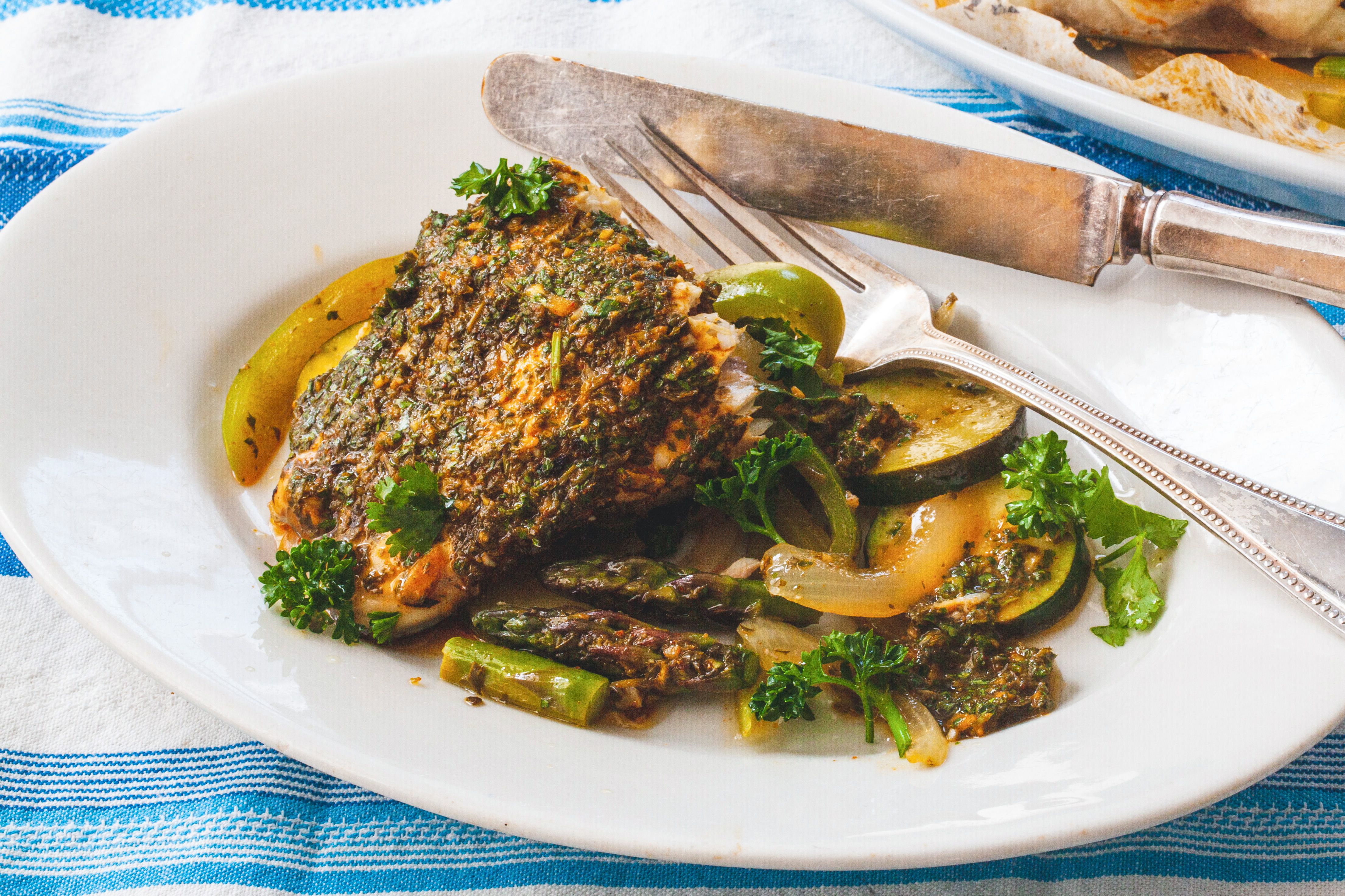 Parchment Baked Fish and Vegetables with Chermoula