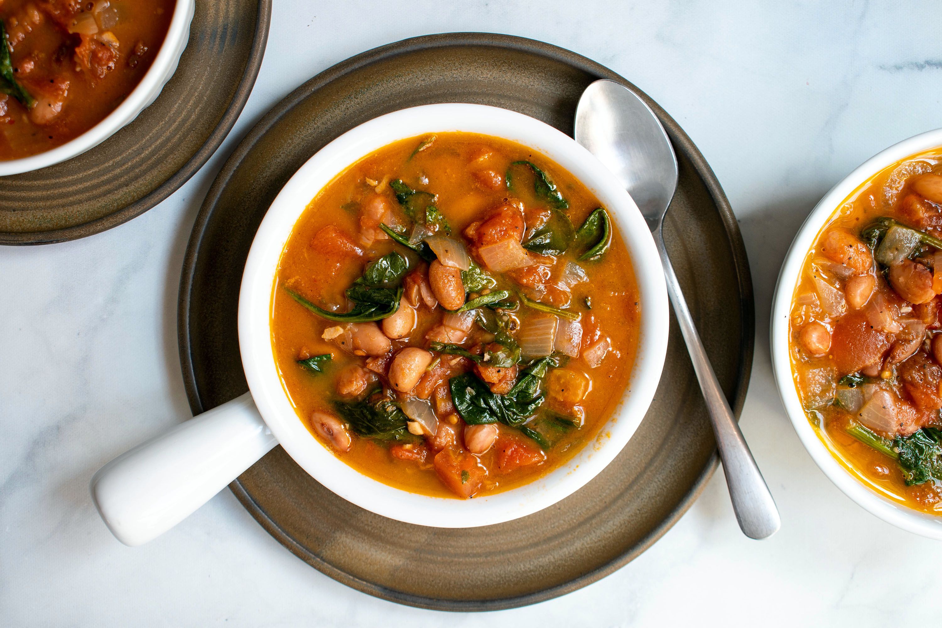 Borlotti Bean, Tomato, and Spinach Soup