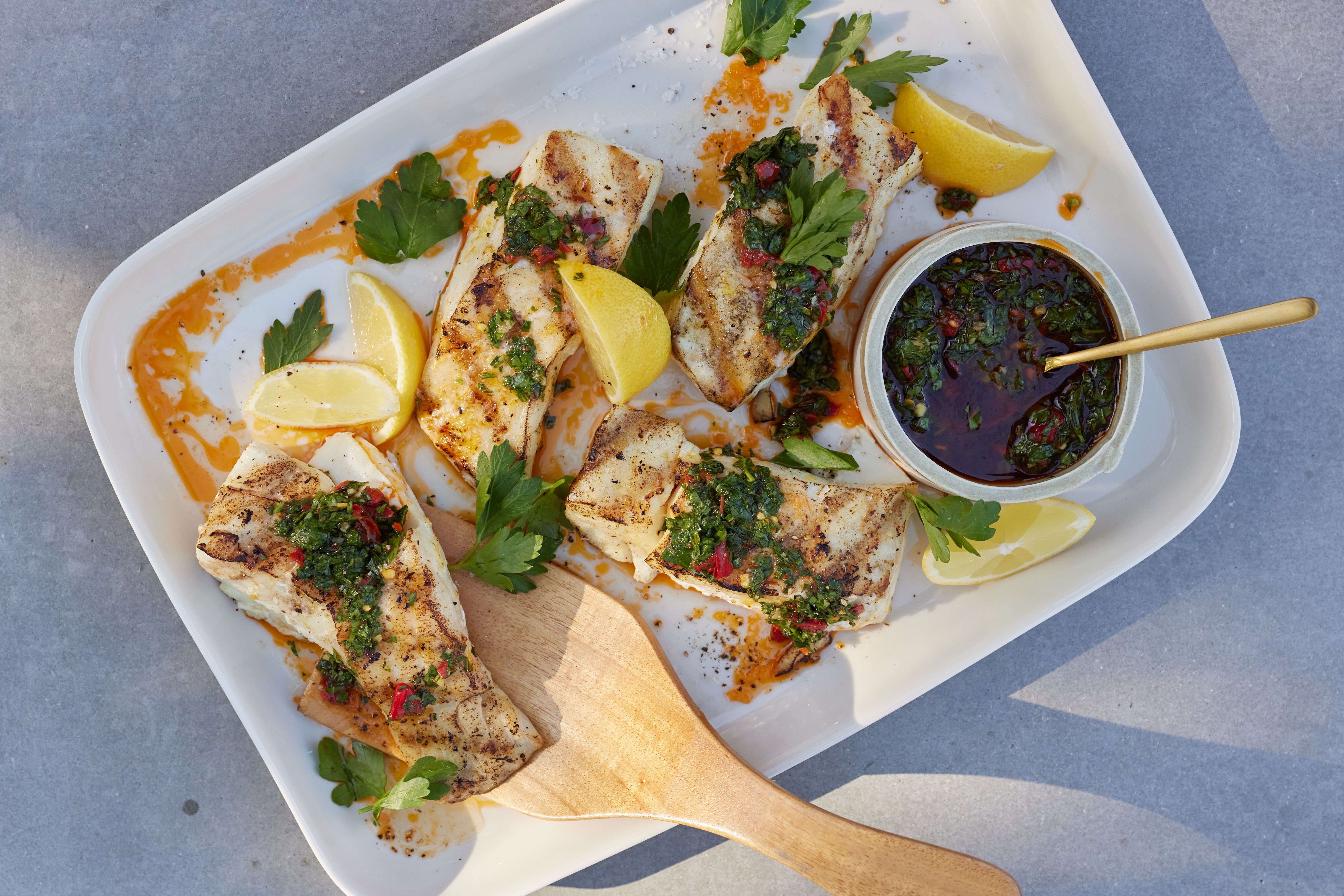 Grilled Halibut with Calabrian Chile Gremolata