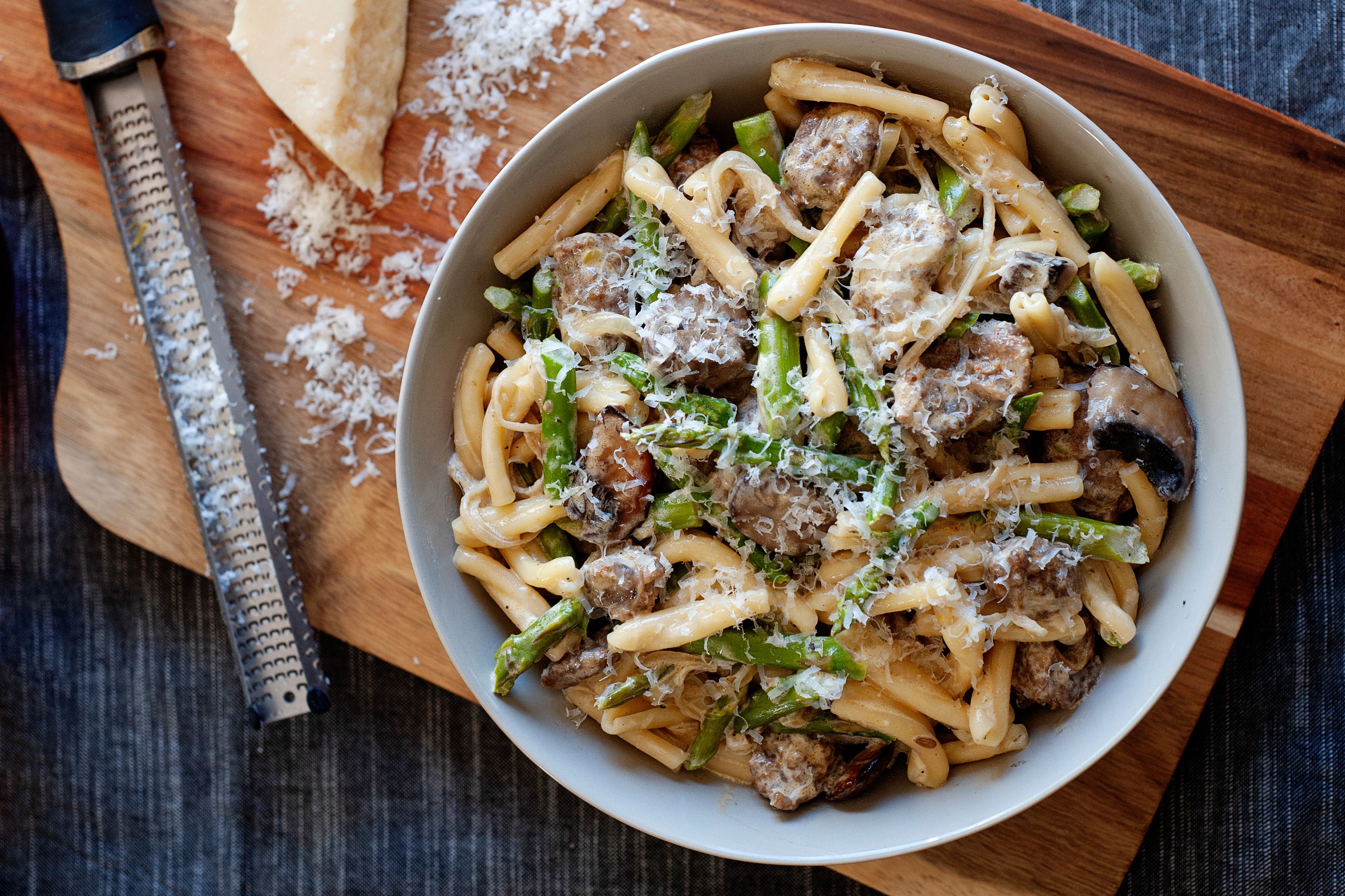 Sausage, Asparagus, and Mustard Strozzapreti