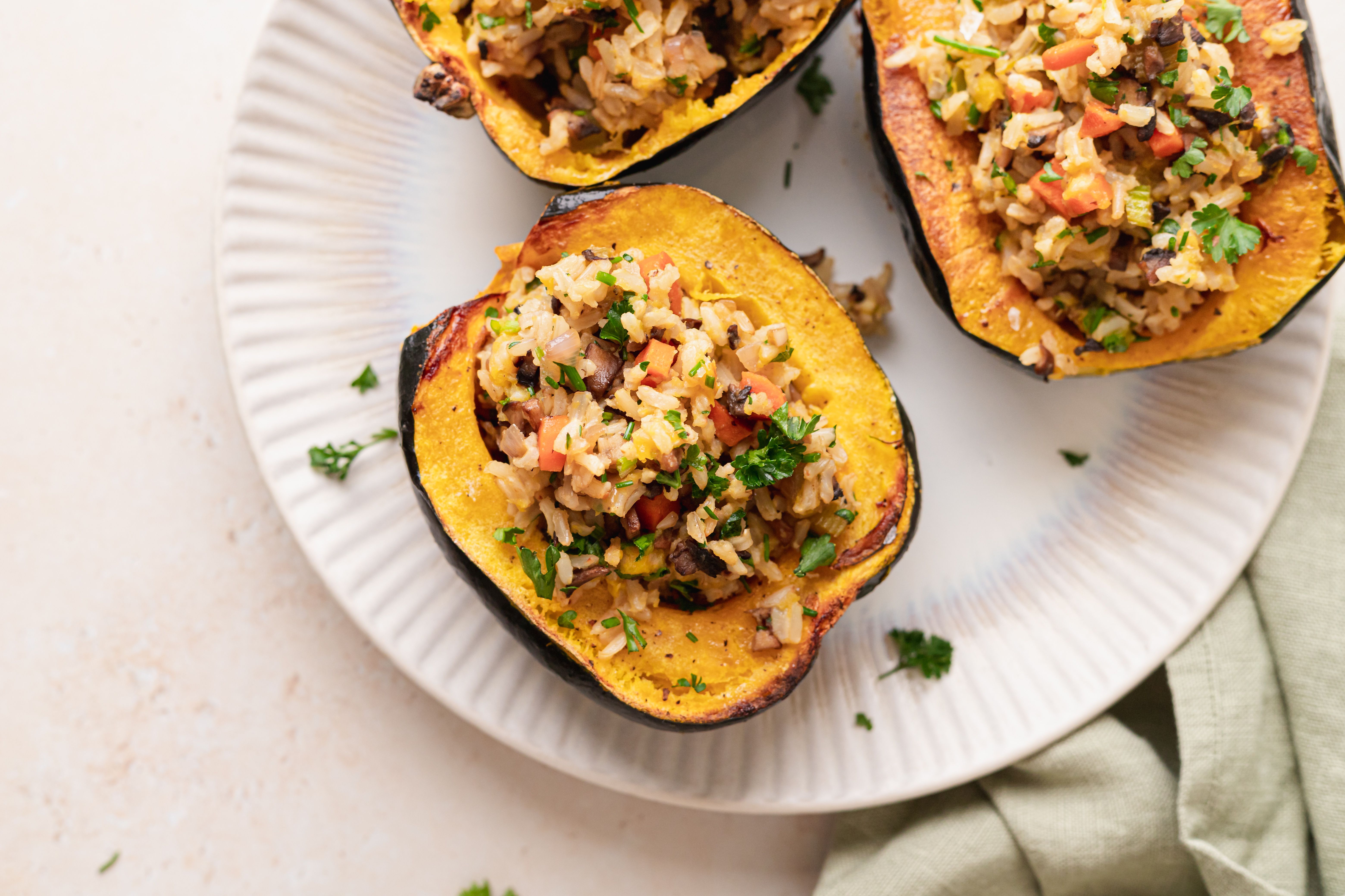 Rice and Mushroom Stuffed Squash